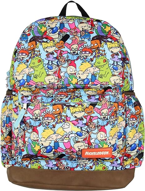 INTIMO Nickelodeon '90s Cartoon Rugrats Ren and Stimpy Mochila de viaje escolar con parte inferior de piel sintética, Multi colorido, Una talla, Mochilas de viaje.