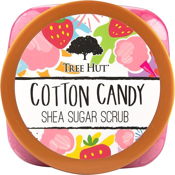 A TREE HUT, Cotton Candy Shea Sugar Scrub, Exfoliante Corporal de Azúcar Natural con Manteca de Karité y Esencia de Algodón de Azúcar, Exfolia e Hidrata la Piel, 510 gramos.