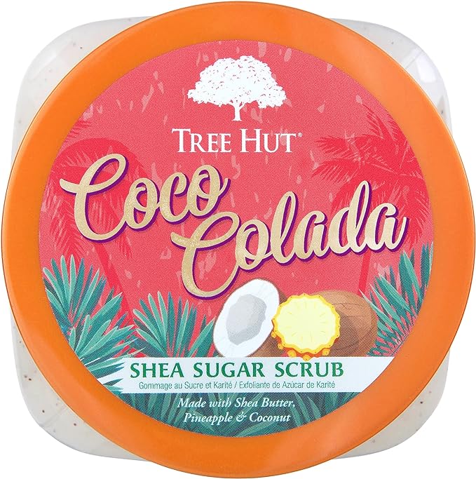 A TREE HUT, Coco Colada Shea Sugar Scrub, Exfoliante Corporal de Azúcar Natural con Manteca de Karité y Esencia de Coco y Piña, Exfolia e Hidrata la Piel, 510 gramos.