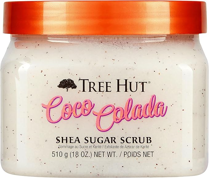 A TREE HUT, Coco Colada Shea Sugar Scrub, Exfoliante Corporal de Azúcar Natural con Manteca de Karité y Esencia de Coco y Piña, Exfolia e Hidrata la Piel, 510 gramos.