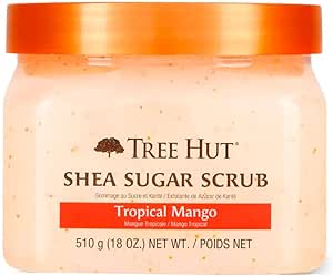 A TREE HUT, Tropical Mango Shea Sugar Scrub, Exfoliante Corporal de Azúcar Natural con Manteca de Karité y Esencia de Mango, Exfolia e Hidrata la Piel, 510 gramos.