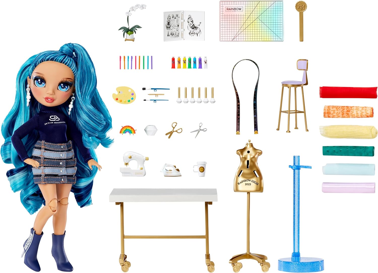 Dream & Design Fashion Studio Playset Muñeca Skyler Bradshaw Azul.
