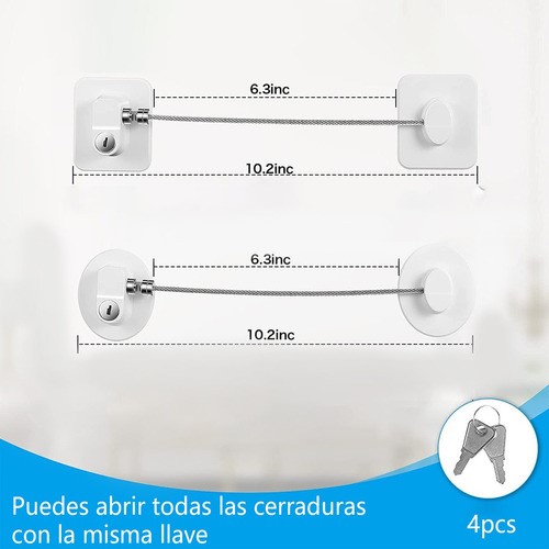 "Traba De Seguridad Con Llave Para Heladeraa, 4 Piezas blanco y negro "