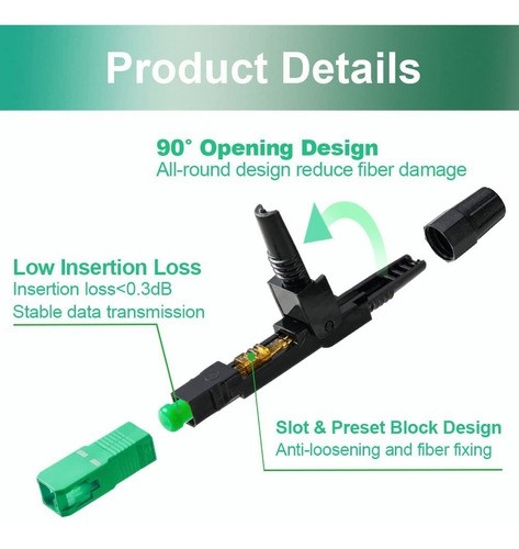 "Conector Rápido De Fibra Óptica Sc Apc Para Ftth 100pzs "