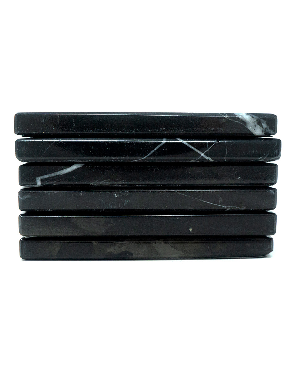 LUHOM LUJOSO HOGAR MEXICO Set de 6 Portavasos cuadrado de Mármol Natural, Negro Monterrey 