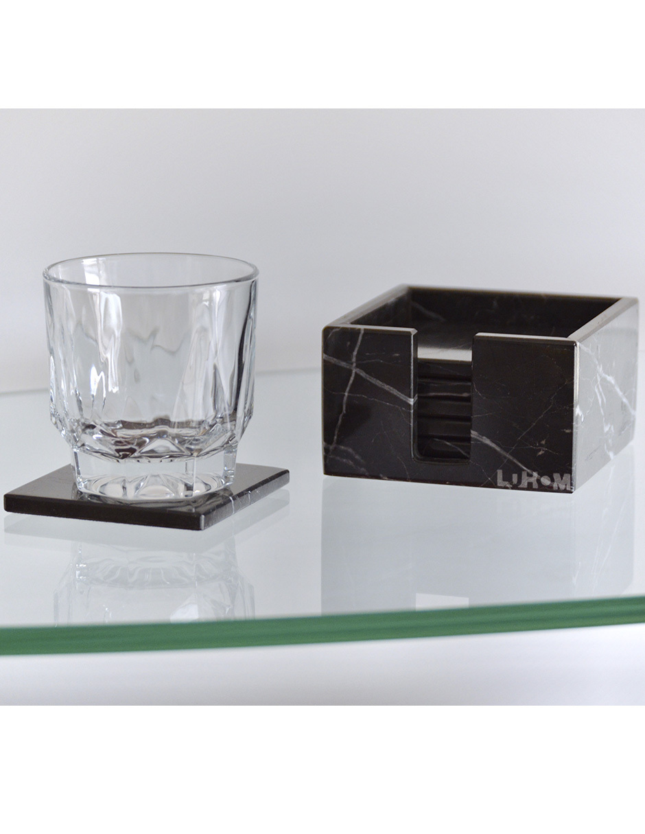 LUHOM LUJOSO HOGAR MEXICO Set de 6 Portavasos cuadrado de Mármol Natural, Negro Monterrey 
