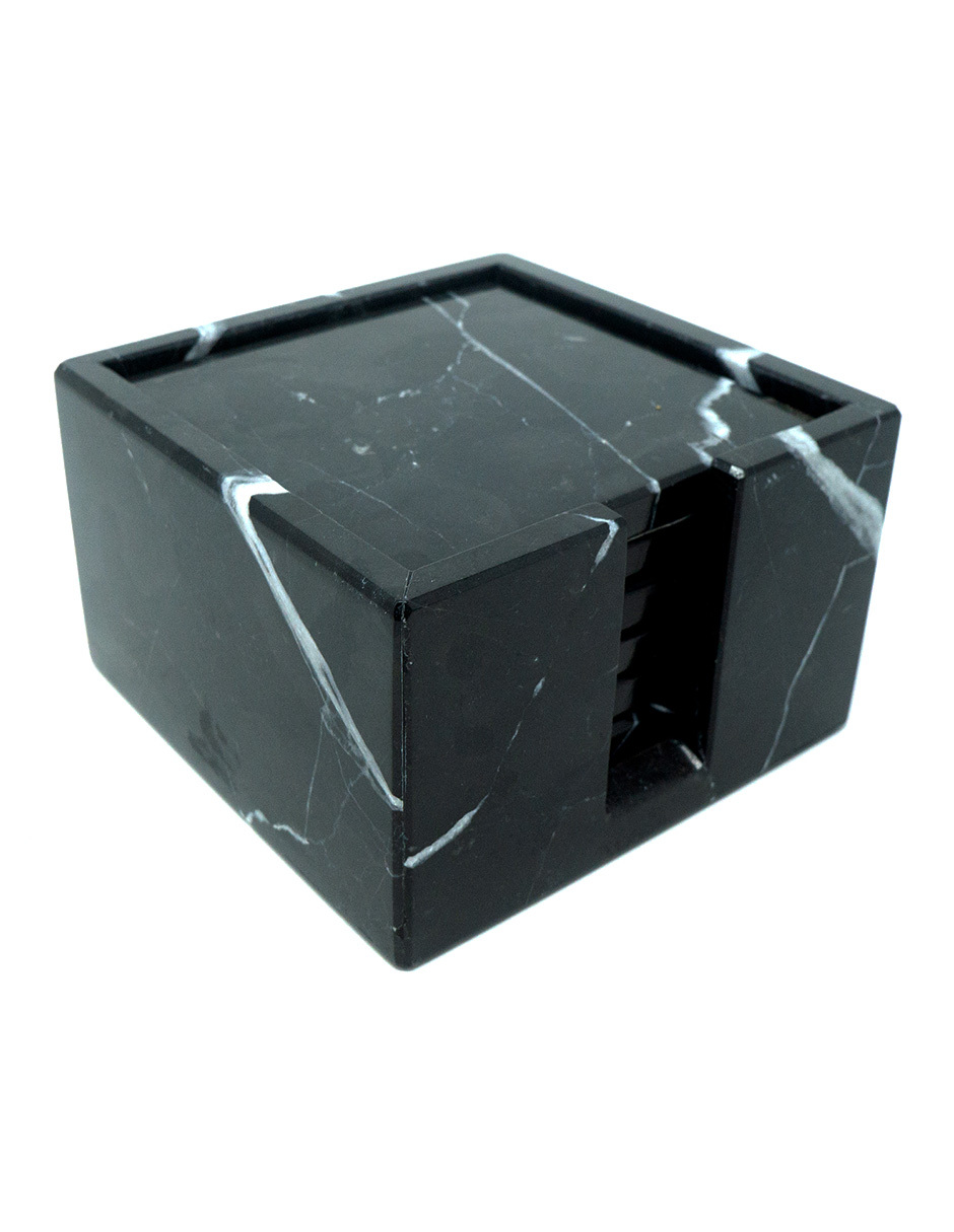 LUHOM LUJOSO HOGAR MEXICO Set de 6 Portavasos cuadrado de Mármol Natural, Negro Monterrey 