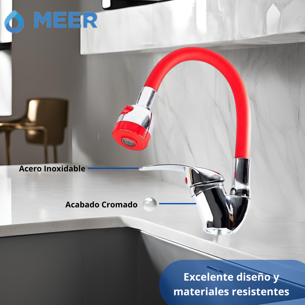 Mezcladora monomando de zinc con cuello flexible para fregadero de cocina.