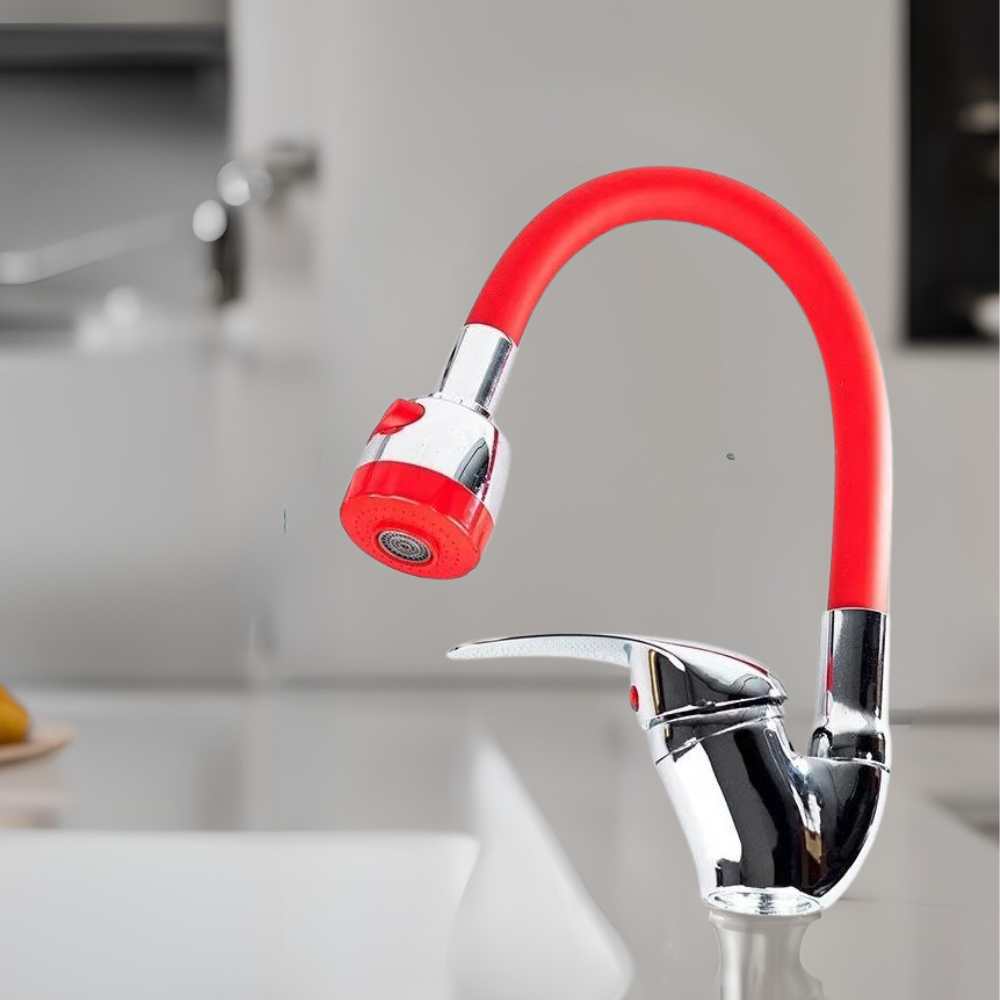 Mezcladora monomando de zinc con cuello flexible para fregadero de cocina.
