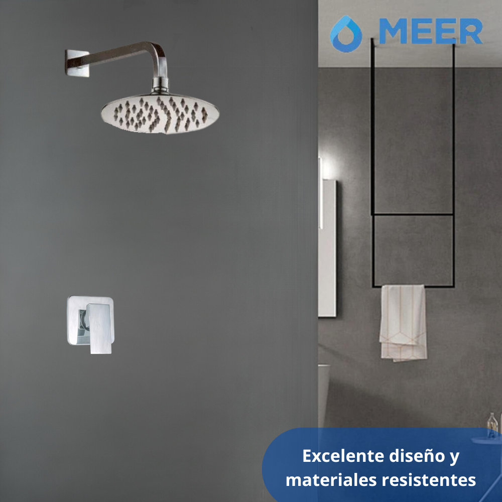 MEER Faucets by CNX | Juego de Regadera de Acero Inoxidable con Mezcladora Monomando y Toallero, Incluye Tubo para Regadera.