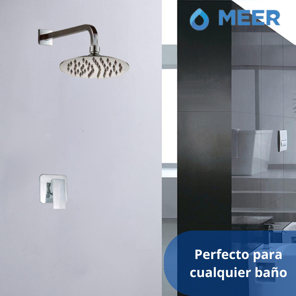 MEER Faucets by CNX | Juego de Regadera de Acero Inoxidable con Mezcladora Monomando y Toallero, Incluye Tubo para Regadera.