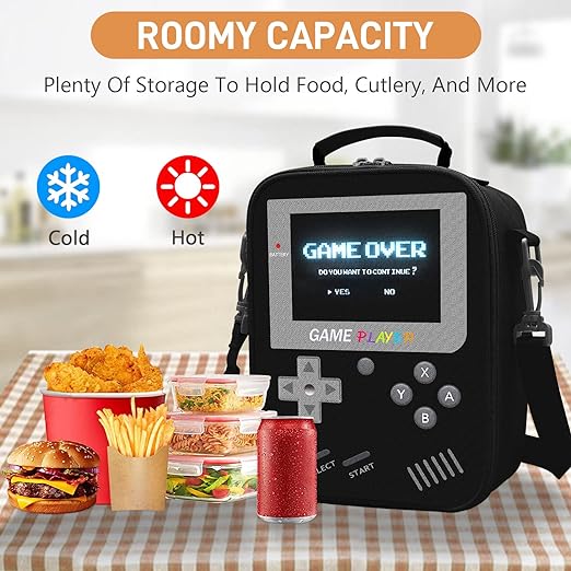 Ruokey - Fiambrera para niños, lonchera con aislamiento para videojuegos, impermeable, a prueba de fugas con correa ajustable para el hombro.