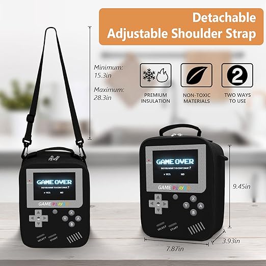 Ruokey - Fiambrera para niños, lonchera con aislamiento para videojuegos, impermeable, a prueba de fugas con correa ajustable para el hombro.