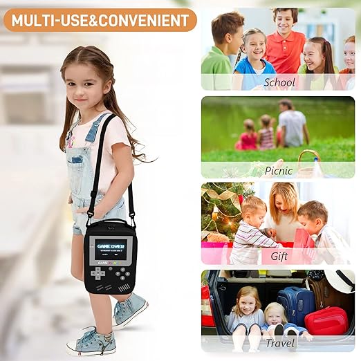Ruokey - Fiambrera para niños, lonchera con aislamiento para videojuegos, impermeable, a prueba de fugas con correa ajustable para el hombro.