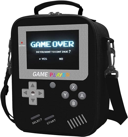 Ruokey - Fiambrera para niños, lonchera con aislamiento para videojuegos, impermeable, a prueba de fugas con correa ajustable para el hombro.
