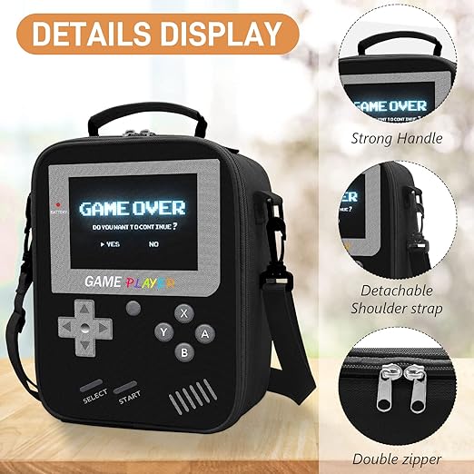 Ruokey - Fiambrera para niños, lonchera con aislamiento para videojuegos, impermeable, a prueba de fugas con correa ajustable para el hombro.