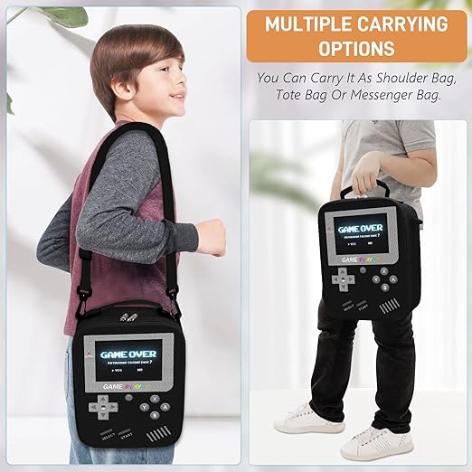 Ruokey - Fiambrera para niños, lonchera con aislamiento para videojuegos, impermeable, a prueba de fugas con correa ajustable para el hombro.