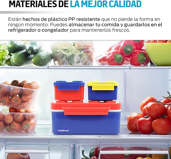Redlemon Lonchera para Niños con 3 Contenedores Apilables en Forma de Ladrillos de Construcción, Recipientes para Comida Tipo Bento Box con Tapa Hermética, Ideal para Llevar el Lunch, Fácil de Limpiar.