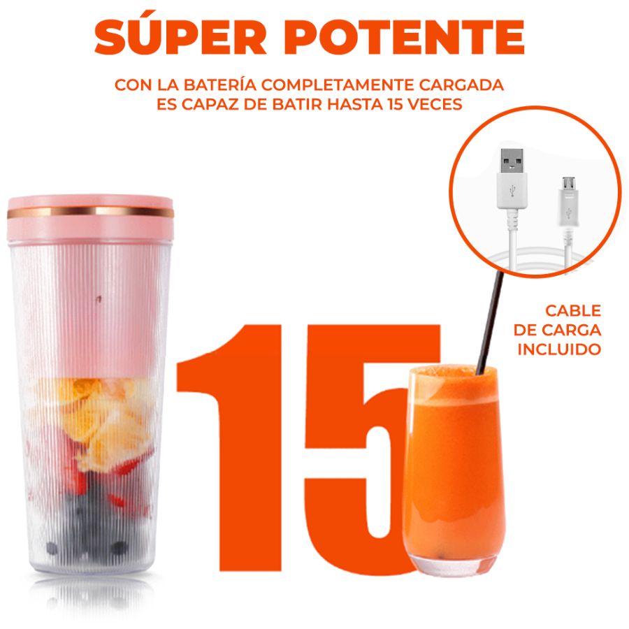 Vaso mini  licuadora de 350ml recargable vía USB.