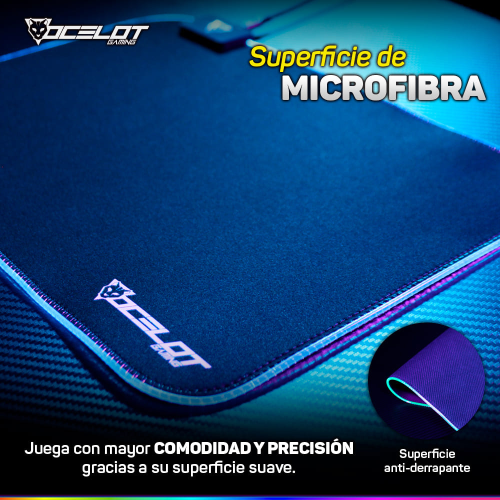 Mousepad Ocelot Gaming OMPR01, Rígido, RGB, 350 mm x 250 mm x 5 mm, con Carga Inalámbrica.