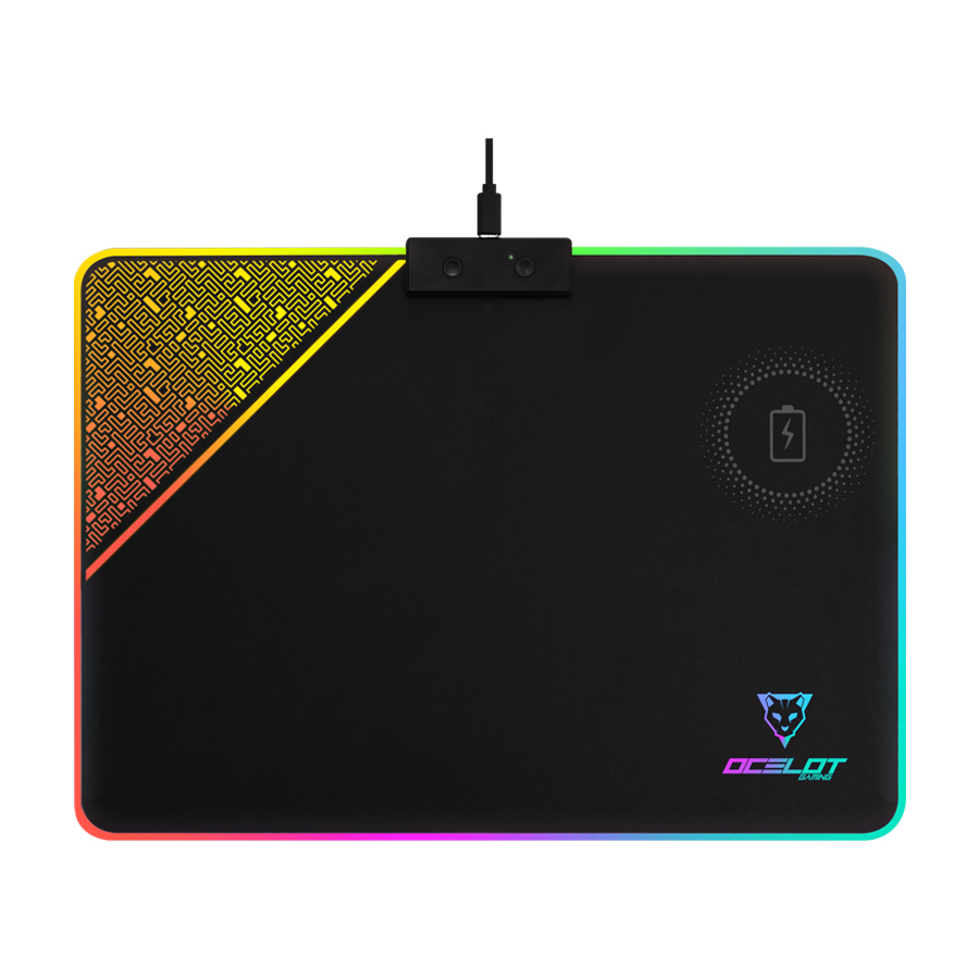 Mousepad Ocelot Gaming OMPR01, Rígido, RGB, 350 mm x 250 mm x 5 mm, con Carga Inalámbrica.