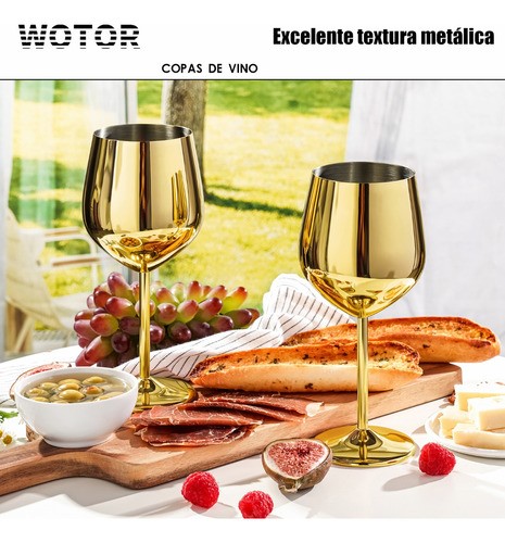 "Copas De Vino De Acero Inoxidable Doradas 4 pz "
