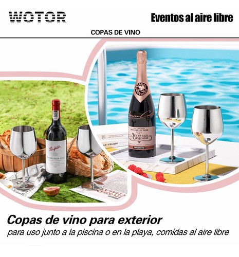 "Copas De Vino De Acero Inoxidable Plateadas 4 pz "