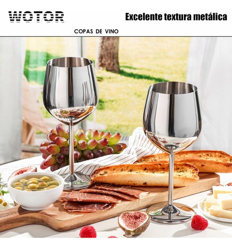 "Copas De Vino De Acero Inoxidable Plateadas 4 pz "