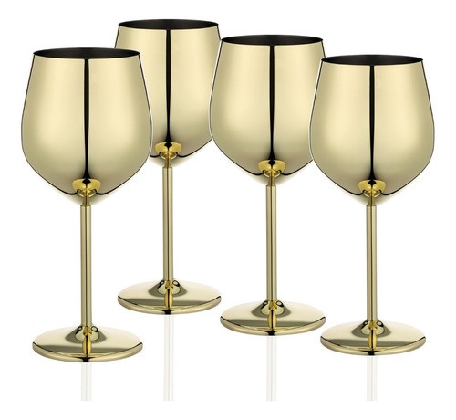 "Copas De Vino De Acero Inoxidable Doradas 4 pz "