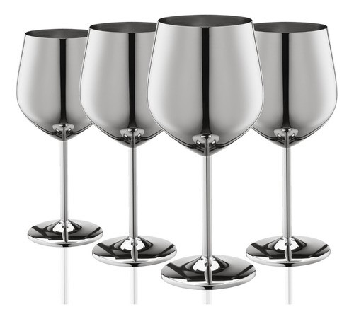 "Copas De Vino De Acero Inoxidable Plateadas 4 pz "