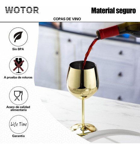 "Copas De Vino De Acero Inoxidable Doradas 4 pz "