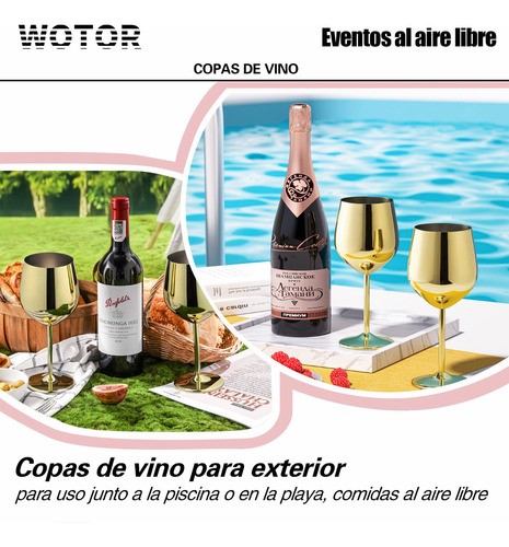 "Copas De Vino De Acero Inoxidable Doradas 4 pz "