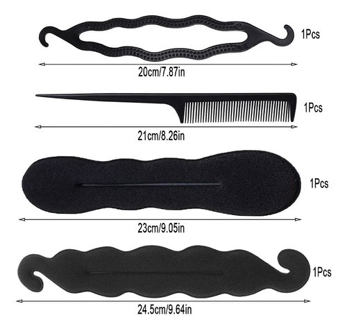 "52 Pcs Donas Para El Cabello Kit Peinado Con Broche Cabello negro ".