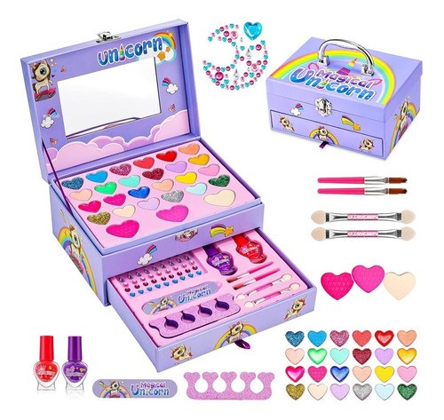 "Maquillaje De Juguete Para Niñas Lavable Real De Belleza Lila "