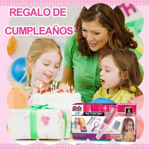 "Set De Cabello Tinte Temporal Juguete Plancha Mechas Niñas Rosa ".