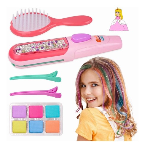 "Set De Cabello Tinte Temporal Juguete Plancha Mechas Niñas Rosa ".