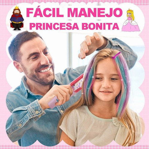 "Set De Cabello Tinte Temporal Juguete Plancha Mechas Niñas Rosa ".
