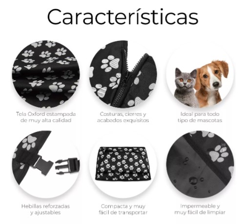 Funda Impermeable Coche Cubre Asiento Mascota Auto Perro Color Negro T
