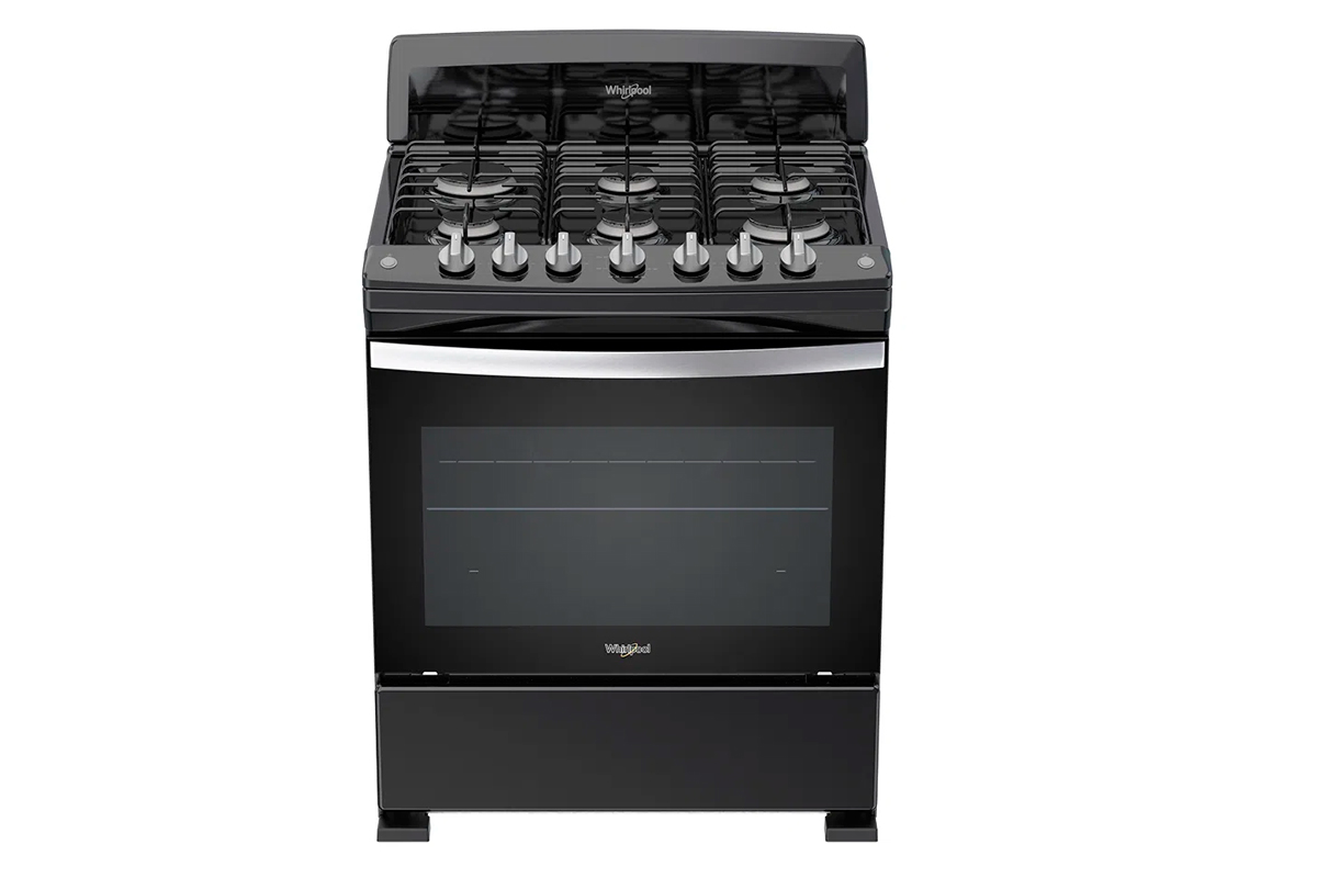  ESTUFA 30P DE PISO GAS LP 6 QUEMADORES NEGRO WHIRLPOOL.