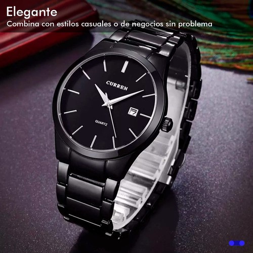 "Reloj Curren Hombre Análogo Fechador Cuarzo Acero Ejecutivo Color de la correa Negro ".