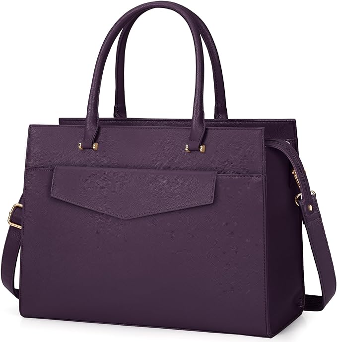 A Bolsa para Laptop Mujer 15.6 Pulgadas 2 Piezas Maletín para Laptop de Cuero Impermeable Bolsa Bandolera para Mujer Tote Bag Grande de Negocios Oficina Viaje (Morado).