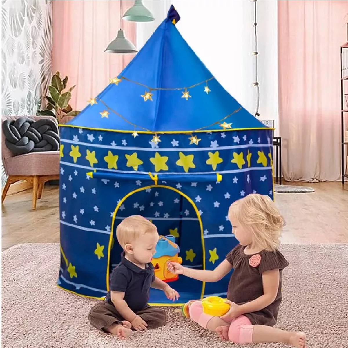 Casa Para Niños Con Luces Juguete Castillo Color Azul.