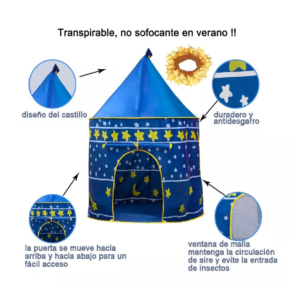 Casa Para Niños Con Luces Juguete Castillo Color Azul.