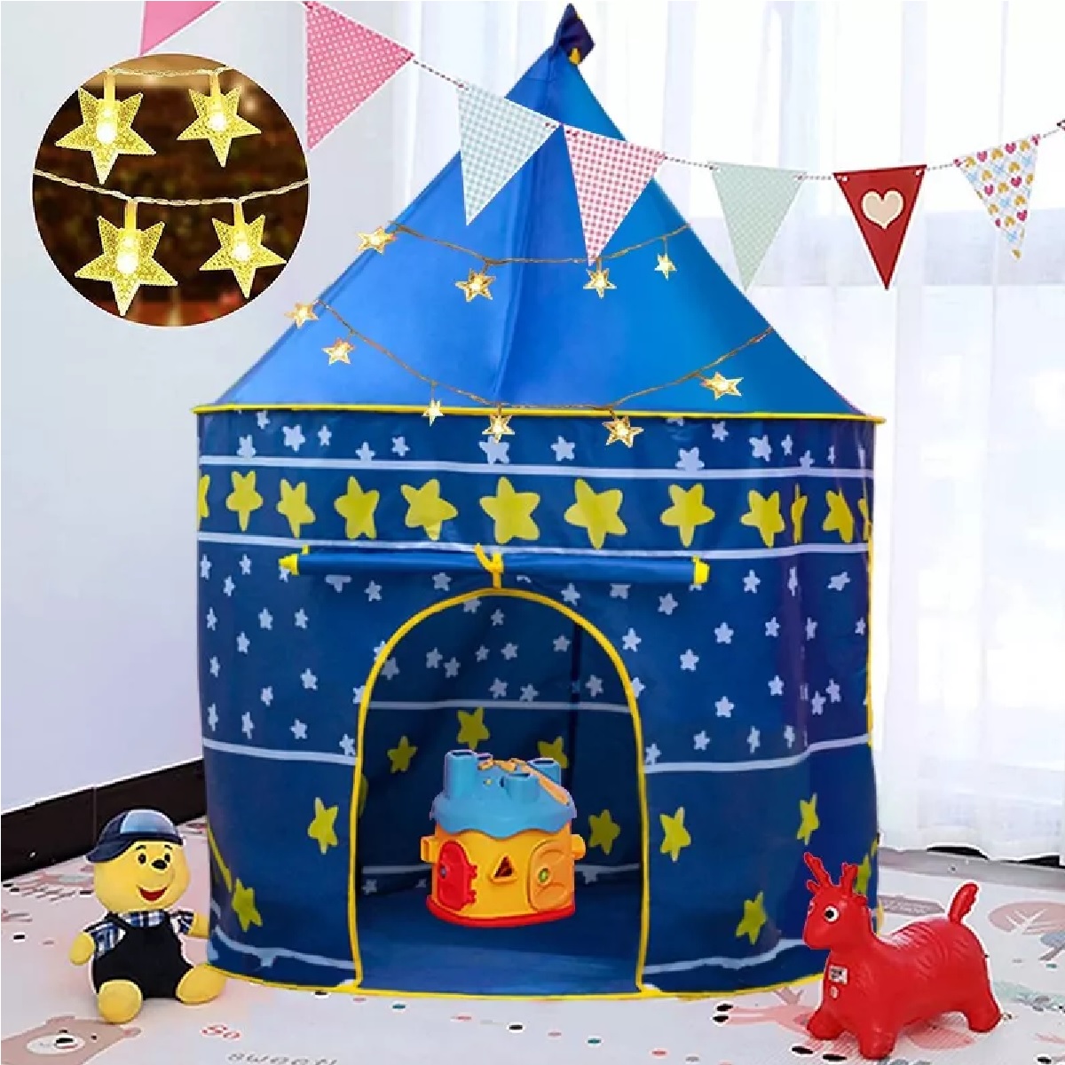 Casa Para Niños Con Luces Juguete Castillo Color Azul.
