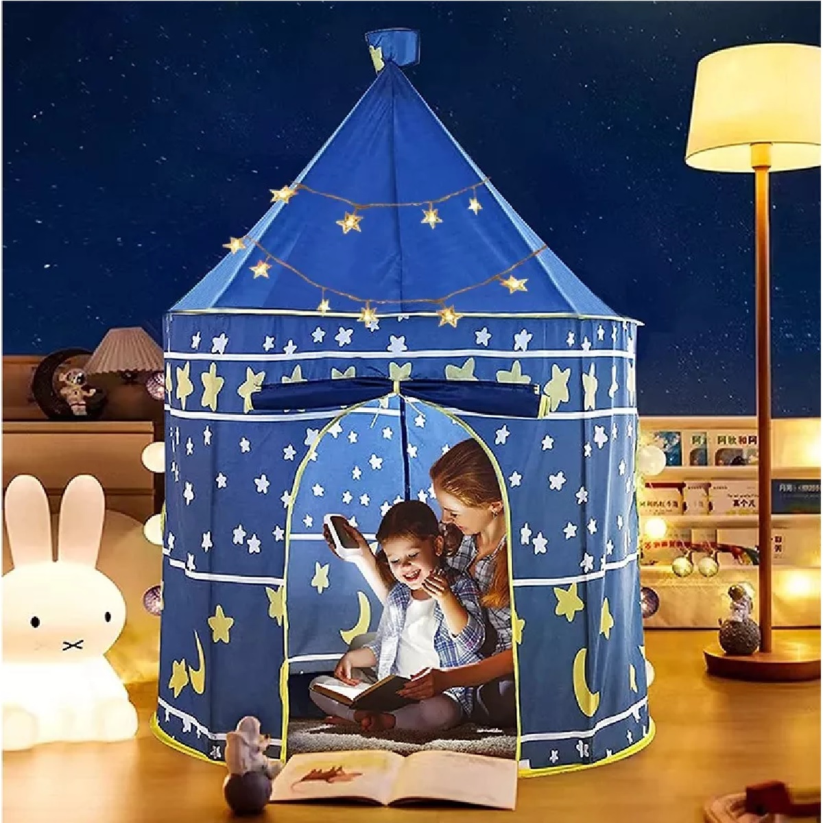 Casa Para Niños Con Luces Juguete Castillo Color Azul.