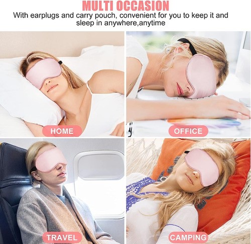 "Máscara De Ojos Para Dormir De Seda Natural Antifaz De Sueño Rosa "