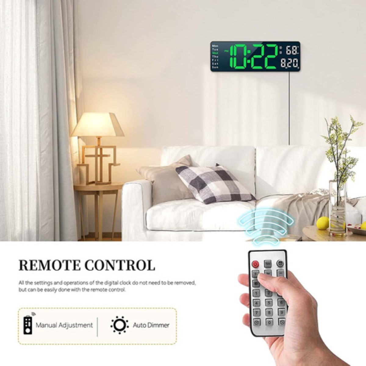 "Reloj De Pared Digital Con Termómetro, Alarmas Y Calendario "