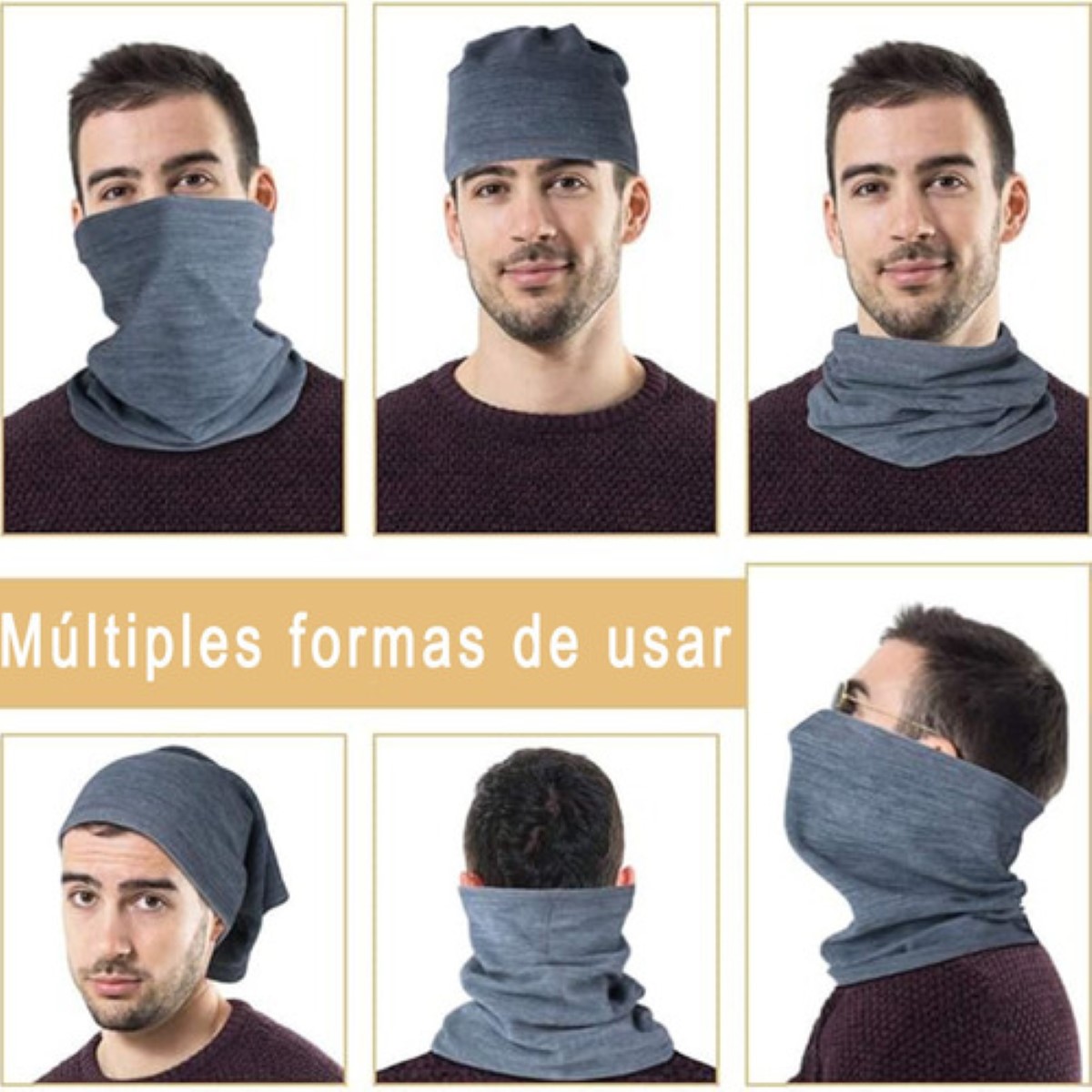 2 Pz Bufandas Tejido Unisex Calentador De Cuello negro y gris