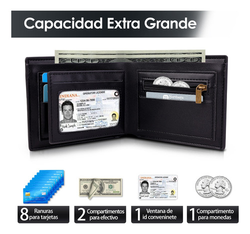 Cartera Para Hombre Billetera Con Gran Capacidad Rfid.