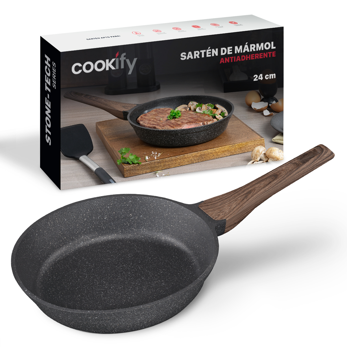 Sartén De Mármol Con Antiadherente 24 cm Comal Negro Cookify.